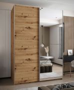 Penderie / Armoire à portes coulissantes / 245,5 x 170 x 64 cm / 11 compartiments / 2 tringles à vêtements / 2 portes coulissantes / Soft-Close / Miroir / Couleur : Chêne Artisan