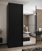 Armoire / Armoire à portes coulissantes | 2 portes coulissantes | Miroir | 245,5 x 170 x 64 cm | 2 tringles à vêtements | Fermeture en douceur | Couleur : noir | 11 compartiments