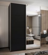 Penderie / Armoire à portes coulissantes / 11 compartiments / 245,5 x 170 x 64 cm / 2 portes coulissantes / 2 tringles à vêtements / Miroir / Couleur : Noir / Soft-Close