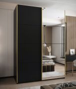 Penderie / Armoire à portes coulissantes / 245,5 x 170 x 64 cm / Soft-Close / 2 tringles à vêtements / 11 compartiments / Miroir / 2 portes coulissantes / Couleur : Noir