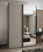 Penderie / Armoire à portes coulissantes / Couleur : Cachemire / Soft-Close / 11 compartiments /2 tringles à vêtements / Miroir / 245,5 x 170 x 64 cm / 2 portes coulissantes