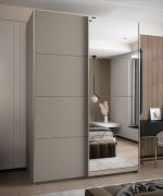 Penderie / Armoire à portes coulissantes / 2 portes coulissantes / 11 compartiments / 245,5 x 170 x 64 cm / Miroir / Soft-Close / 2 tringles à vêtements / Couleur : Cachemire