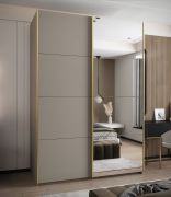 Penderie / Armoire à portes coulissantes / 245,5 x 170 x 64 cm / 11 compartiments / Couleur : Cachemire / Miroir / Soft-Close / 2 portes coulissantes / 2 tringles à vêtements