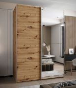 Penderie / Armoire à portes coulissantes / Soft-Close / 2 tringles à vêtements / 245,5 x 180 x 64 cm / Miroir / 2 portes coulissantes / Couleur : Chêne Artisan / 11 compartiments