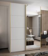 Penderie / Armoire à portes coulissantes / 245,5 x 180 x 64 cm / 2 tringles à vêtements / Miroir / Soft-Close / 11 compartiments / 2 portes coulissantes / Couleur : Blanc