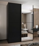 Penderie / Armoire à portes coulissantes / 2 tringles à vêtements / 245,5 x 180 x 64 cm / Couleur : Noir / 2 portes coulissantes / Miroir / Soft-Close / 11 compartiments
