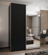 Penderie / Armoire à portes coulissantes / 11 compartiments / Miroir / 2 portes coulissantes / 245,5 x 180 x 64 cm / Couleur : Noir / Soft-Close / 2 tringles à vêtements