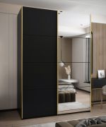 Penderie / Armoire à portes coulissantes / 2 tringles à vêtements / 245,5 x 180 x 64 cm / Miroir / 11 compartiments / Soft-Close / 2 portes coulissantes / Couleur : Noir