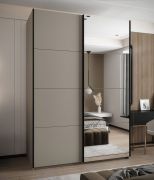 Penderie / Armoire à portes coulissantes / 245,5 x 180 x 64 cm / Miroir / 2 tringles à vêtements / 2 portes coulissantes / 11 compartiments / Soft-Close / Couleur : Cachemire