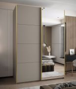 Penderie / Armoire à portes coulissantes / 11 compartiments / Soft-Close / 2 portes coulissantes / 2 tringles à vêtements / Miroir / 245,5 x 180 x 64 cm / Couleur : Cachemire