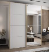 Penderie / Armoire à portes coulissantes / 245,5 x 190 x 64 cm / Soft-Close / Miroir / Couleur : Blanc / 2 portes coulissantes / 11 compartiments / 2 tringles à vêtements