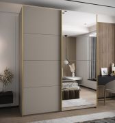 Penderie / Armoire à portes coulissantes / 245,5 x 190 x 64 cm / 2 tringles à vêtements / Soft-Close / 2 portes coulissantes / Miroir / Couleur : Cachemire / 11 compartiments