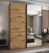 Penderie / Armoire à portes coulissantes / 245,5 x 200 x 64 cm / Miroir / Soft-Close / Couleur : Chêne Artisan / 2 tringles à vêtements / 11 compartiments / 2 portes coulissantes