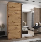 Penderie / Armoire à portes coulissantes / Couleur : Chêne Artisan / Soft-Close / Miroir / 2 portes coulissantes / 245,5 x 200 x 64 cm / 2 tringles à vêtements / 11 compartiments