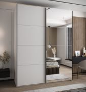 Penderie / Armoire à portes coulissantes / Miroir / 245,5 x 200 x 64 cm / Fonction Soft-Close / 2 tringles à vêtements / 2 portes coulissantes / 11 compartiments / Couleur : Blanc