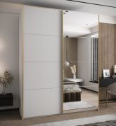 Penderie / Armoire à portes coulissantes / 11 compartiments / 2 portes coulissantes / 245,5 x 200 x 64 cm / 2 tringles à vêtements / Miroir / Soft-Close / Couleur : Blanc