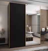 Penderie / Armoire à portes coulissantes / Couleur : Noir / Soft-Close / 11 compartiments / 2 tringles à vêtements / Miroir / 245,5 x 200 x 64 cm / 2 portes coulissantes