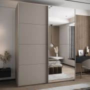 Penderie / Armoire à portes coulissantes / 11 compartiments / 245,5 x 200 x 64 cm / 2 portes coulissantes / Soft-Close / 2 tringles à vêtements / Miroir / Couleur : Cachemire