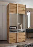 Penderie / Armoire à portes coulissantes / 6 compartiments / Couleur : Chêne Artisan / Soft-Close / 245,5 x 100 x 64 cm / Miroir / 2 tringles à vêtements / 2 portes coulissantes