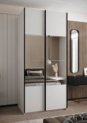 Penderie / Armoire à portes coulissantes / Couleur : Blanc / 2 Barres de penderie / 6 Compartiments / 2 Portes coulissantes / Soft-Close / Miroir / 245,5 x 100 x 64 cm