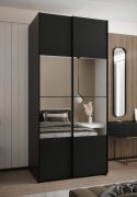 Penderie / Armoire à portes coulissantes / 6 compartiments / Miroir / 245,5 x 100 x 64 cm / 2 portes coulissantes / 2 tringles à vêtements / Soft-Close / Couleur : Noir