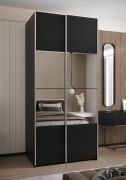 Penderie / Armoire à portes coulissantes / 2 tringles à vêtements / Couleur : Noir / 2 portes coulissantes / Miroir / Soft-Close / 245,5 x 100 x 64 cm / 6 compartiments