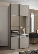 Penderie / Armoire à portes coulissantes / Couleur : Cachemire / Miroir / 245,5 x 100 x 64 cm / Soft-Close / 2 tringles à vêtements / 2 portes coulissantes / 6 compartiments