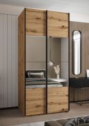 Penderie / Armoire à portes coulissantes / 2 portes coulissantes / 2 tringles à vêtements / Couleur : Chêne Artisan / Miroir / Soft-Close / 6 compartiments / 245,5 x 110 x 64 cm