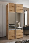 Penderie / Armoire à portes coulissantes / Couleur : Chêne Artisan / Soft-Close / Miroir / 6 compartiments / 2 tringles à vêtements / 2 portes coulissantes / 245,5 x 110 x 64 cm