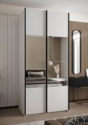 Penderie / Armoire à portes coulissantes / 2 portes coulissantes / 245,5 x 110 x 64 cm / Miroir / Soft-Close / 2 tringles à vêtements / 6 compartiments / Couleur : Blanc