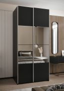 Penderie / Armoire à portes coulissantes / 245,5 x 110 x 64 cm / Miroir / Soft-Close / Couleur : Noir / Soft-Close / 2 tringles à vêtements / 2 portes coulissantes