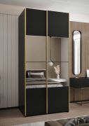 Penderie / Armoire à portes coulissantes / 245,5 x 110 x 64 cm / Miroir / Couleur : Noir / Soft-Close / 2 portes coulissantes / 2 tringles à vêtements / 6 compartiments