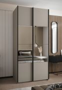 Penderie / Armoire à portes coulissantes / 2 tringles à vêtements / 2 portes coulissantes / 245,5 x 110 x 64 cm / Miroir / 6 compartiments / Soft-Close / Couleur : Cachemire