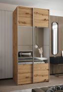 Penderie / Armoire à portes coulissantes / Couleur : Chêne Artisan / 6 compartiments / Soft-Close / 2 tringles à vêtements / 2 portes coulissantes / Miroir / 245,5 x 120 x 64 cm