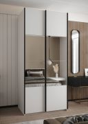 Penderie / Armoire à portes coulissantes / 245,5 x 120 x 64 cm / Miroir / 2 portes coulissantes / 2 tringles à vêtements / Soft-Close / Couleur : Blanc / 6 compartiments