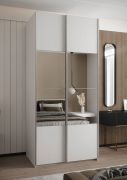 Penderie / armoire à portes coulissantes / 6 compartiments / 2 tringles à vêtements / 2 portes coulissantes / miroir / Soft-Close / Couleur : Blanc / 245,5 x 120 x 64 cm