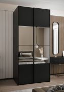Penderie / Armoire à portes coulissantes / 2 tringles à vêtements / 2 portes coulissantes / 245,5 x 120 x 64 cm / Soft-Close / Miroir / Couleur : Noir / 6 compartiments