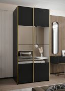 Armoire / Armoire à portes coulissantes | Couleur : noir | 245,5 x 120 x 64 cm | 2 tringles à vêtements | 2 portes coulissantes | Fermeture en douceur | Miroir | 6 compartiments