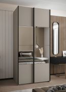Penderie / Armoire à portes coulissantes / 6 compartiments / Miroir / Soft-Close / 245,5 x 120 x 64 cm / 2 portes coulissantes / 2 tringles à vêtements / Couleur : Cachemire