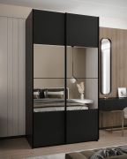 Armoire / Armoire à portes coulissantes | 245,5 x 130 x 64 cm | 6 compartiments | 2 tringles à vêtements | 2 portes coulissantes | Miroir | Fermeture en douceur | Couleur : noir