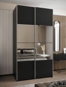Penderie / Armoire à portes coulissantes / Couleur : Noir / 6 compartiments / Miroir / Soft-Close / 2 portes coulissantes / 2 tringles à vêtements / 245,5 x 130 x 64 cm