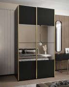 Penderie / Armoire à portes coulissantes / 245,5 x 130 x 64 cm / 2 portes coulissantes / 2 tringles à vêtements / 6 compartiments / Miroir / Soft-Close / Couleur : Noir