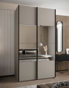 Penderie / Armoire à portes coulissantes / Couleur : Cachemire / 2 portes coulissantes / Soft-Close / 245,5 x 130 x 64 cm / Miroir / 2 tringles à vêtements / 6 compartiments