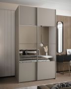Penderie / Armoire à portes coulissantes / 6 compartiments / 2 tringles à vêtements / 2 portes coulissantes / 245,5 x 200 x 64 cm / Miroir / Couleur : Cachemire / Soft-Close