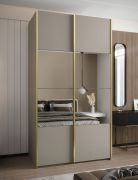 Penderie / Armoire à portes coulissantes / 2 tringles à vêtements / 245,5 x 130 x 64 cm / Soft-Close / 2 portes coulissantes / 6 compartiments / Miroir / Couleur : Cachemire