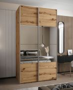Penderie / Armoire à portes coulissantes / Couleur : Chêne Artisan / Miroir / 6 compartiments / Soft-Close / 2 tringles à vêtements / 2 portes coulissantes / 245,5 x 140 x 64 cm