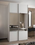 Penderie / armoire à portes coulissantes / miroir / 6 compartiments / 2 portes coulissantes / 245,5 x 140 x 64 cm / 2 tringles à vêtements / Fonction Soft-Close / Couleur : Blanc