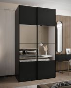 Penderie / Armoire à portes coulissantes/ Miroir / 245,5 x 140 x 64 cm / 2 tringles à vêtements / 6 compartiments / Soft-Close / 2 portes coulissantes / Couleur : Noir