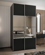 Penderie / Armoire à portes coulissantes / Couleur : Noir / 245,5 x 140 x 64 cm / 6 compartiments / 2 portes coulissantes / 2 tringles à vêtements / Soft-Close / Miroir