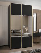 Penderie / Armoire à portes coulissantes / Miroir / Couleur : Noir / 245,5 x 140 x 64 cm / Soft-Close / 6 compartiments / 2 portes coulissantes / 2 tringles à vêtements